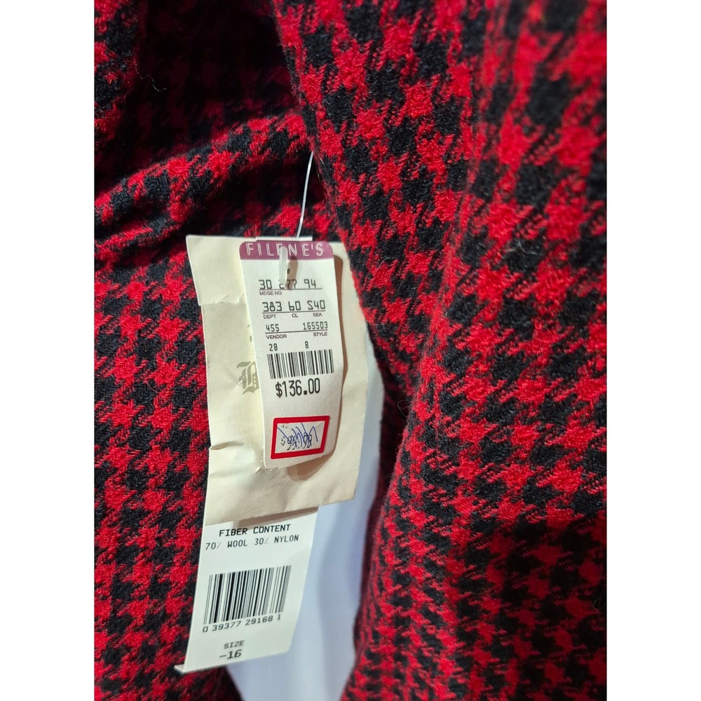 Vintage Chaus Red Black Houndstooth Wool Blend Blazer Jacket NWT Size 16 - Picture 3 of 6